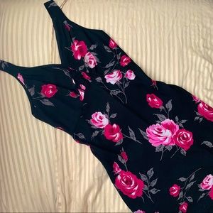 black and pink vintage 90s floral dress